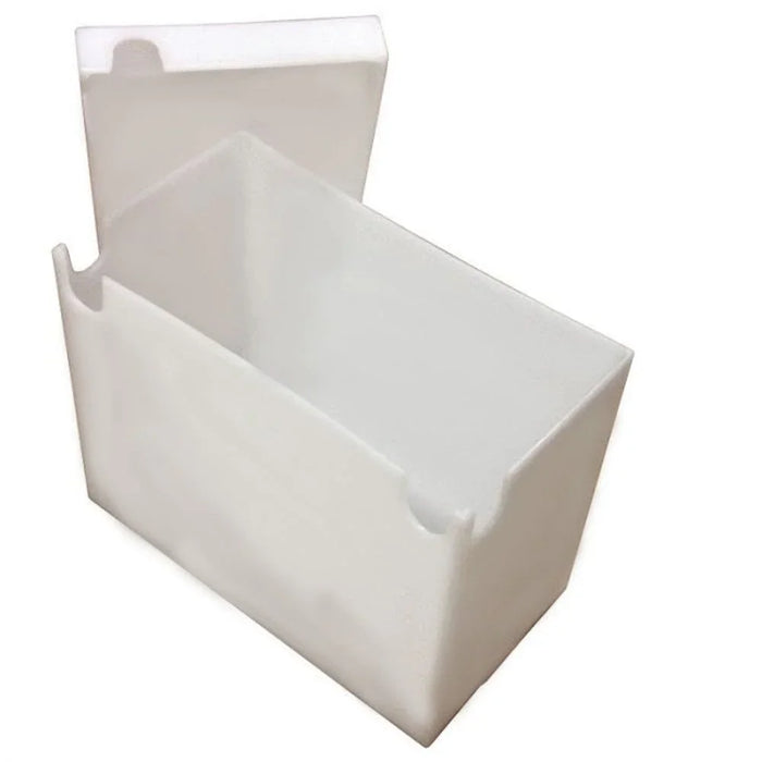 Heavy duty white plastic 4D battery box with removable lid, open and empty