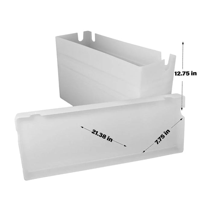 Heavy duty 4D battery box with lid, white plastic, labeled dimensions 21.38 x 7.75 x 12.75 in