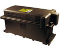 Heavy-duty commercial battery box with secure locking lid and instructional labels