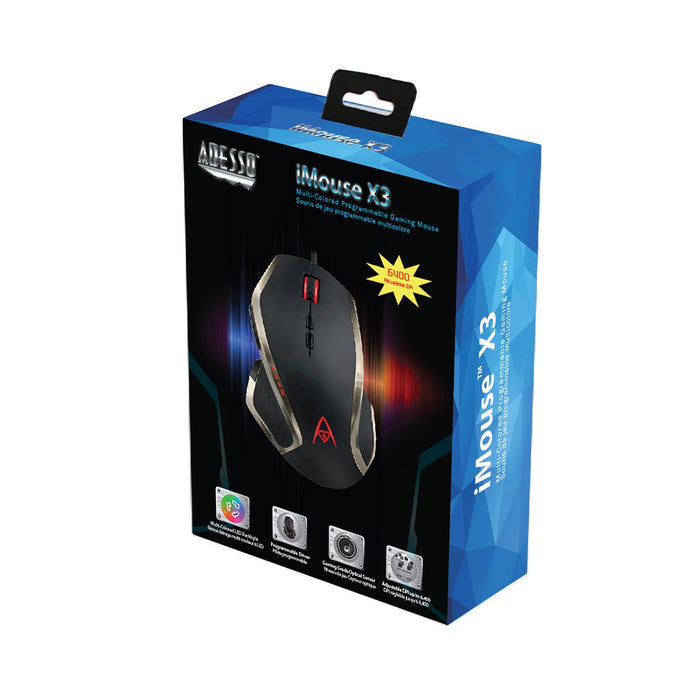 Adesso Multi-Color 9-Button Programmable Gaming Mouse