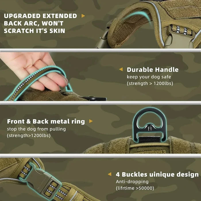 Adjustable Anti-Pull Dog Harness | Tactical MOLLE System - Reflective & Secure Fit