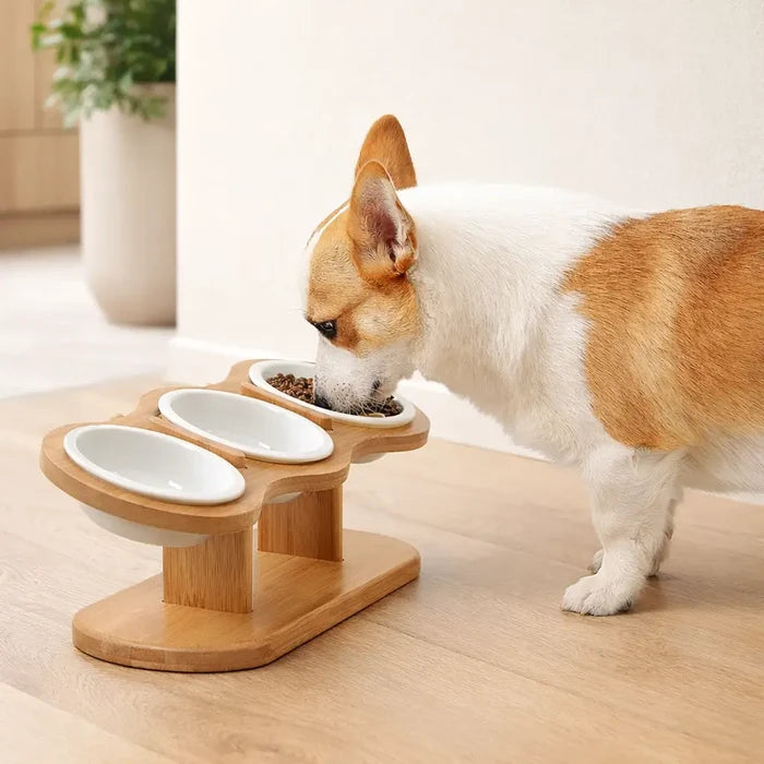 Adjustable Elevated Dog Bowls with Wooden Stand – 3-Piece Raised Feeding Set for Dogs