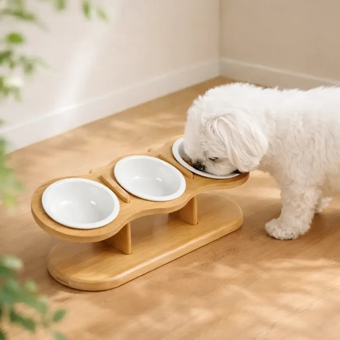 Adjustable Elevated Dog Bowls with Wooden Stand – 3-Piece Raised Feeding Set for Dogs