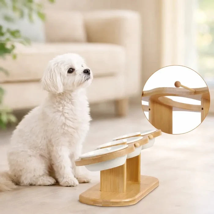Adjustable Elevated Dog Bowls with Wooden Stand – 3-Piece Raised Feeding Set for Dogs