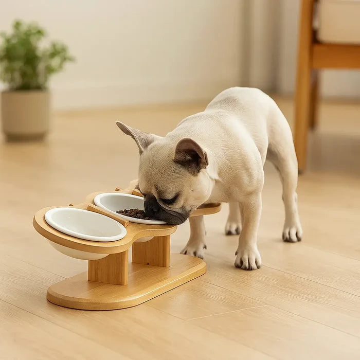 Adjustable Elevated Dog Bowls with Wooden Stand – 3-Piece Raised Feeding Set for Dogs