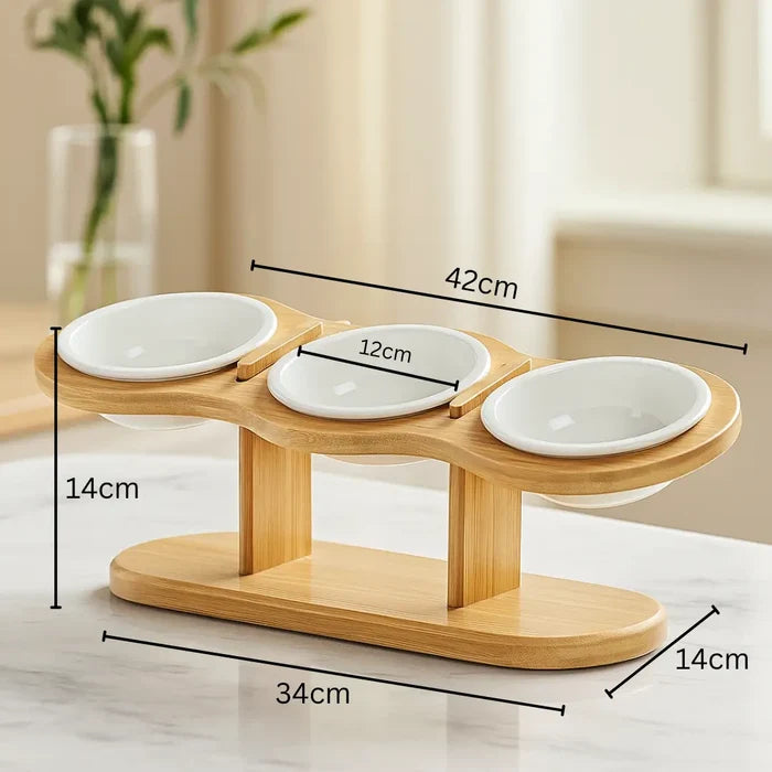Adjustable Elevated Dog Bowls with Wooden Stand – 3-Piece Raised Feeding Set for Dogs