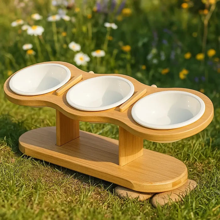 Adjustable Elevated Dog Bowls with Wooden Stand – 3-Piece Raised Feeding Set for Dogs