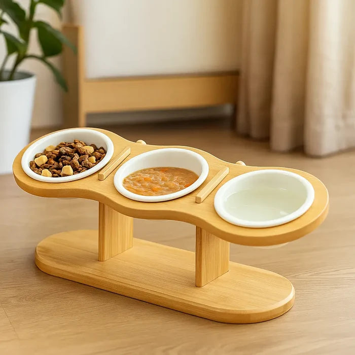 Adjustable Elevated Dog Bowls with Wooden Stand – 3-Piece Raised Feeding Set for Dogs