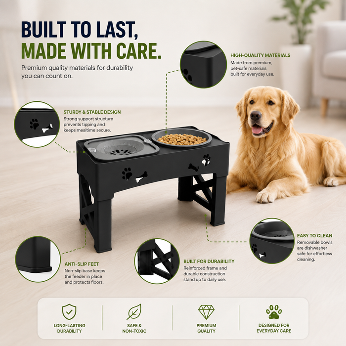 Adjustable Raised Dog Slow Feeder Bowl Stand | Elevated Pet Feeding Station