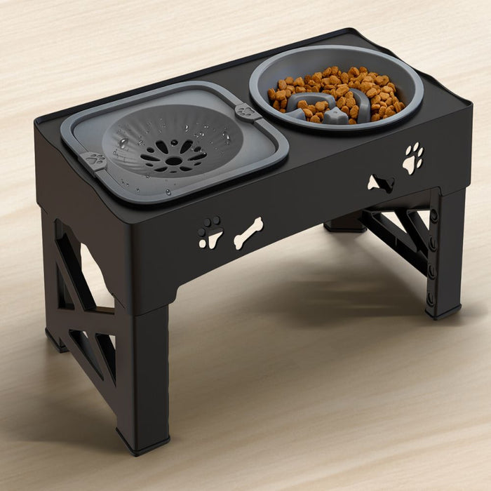 Adjustable Raised Dog Slow Feeder Bowl Stand | Elevated Pet Feeding Station
