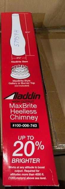 Aladdin Brand Heelless High Altitude Chimney, 2-5/8" Fitter, 15-1/2" Tall (57959H)