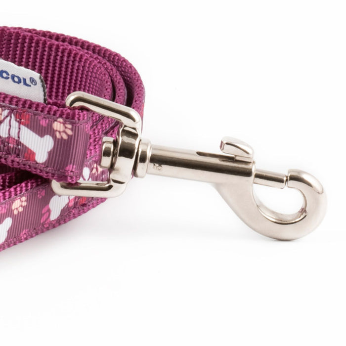 Ancol | Nylon Dog Clip Lead | Reflective Bone Pattern - Purple