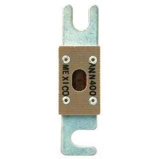 ANN 400 amp fuse with metal terminals and brown insulated center for power systems