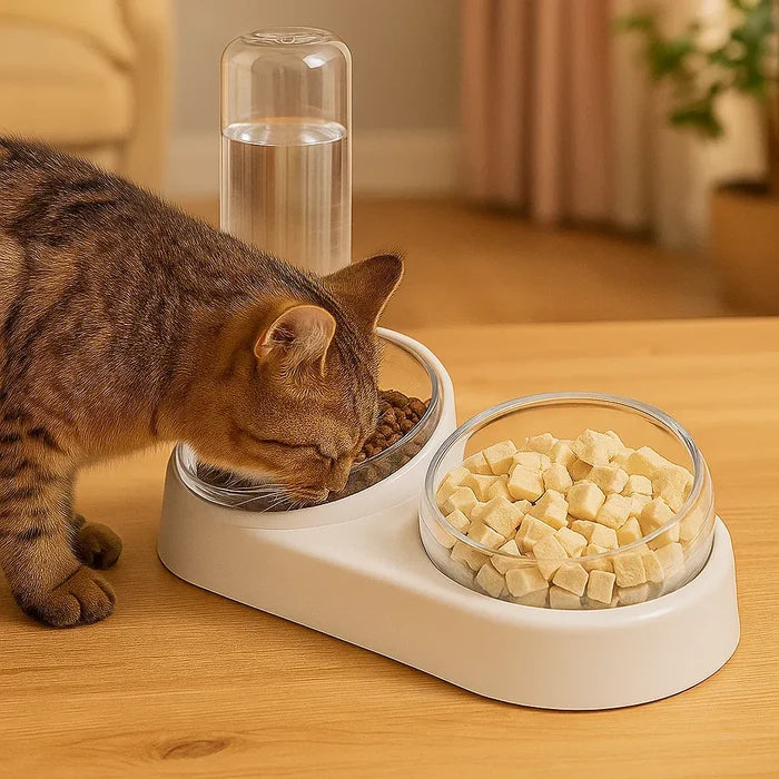 Automatic Cat Water Dispenser & Feeding Bowl – 2-in-1 Food and Water Bowl for Cats