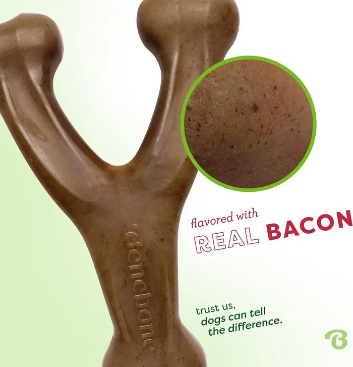 Bacon Flavored Wishbone Dog Chew Toy for Aggressive Chewers
