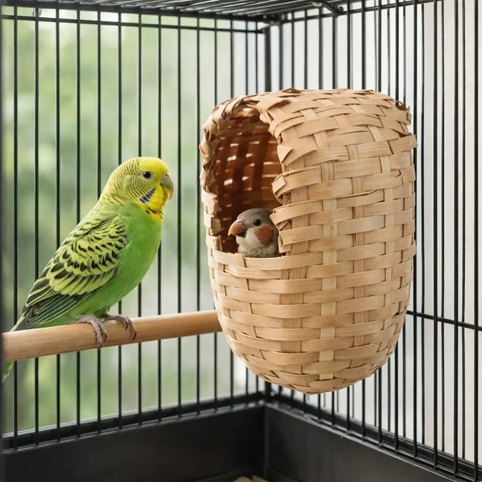 Bamboo Birdhouse for Outdoor Garden – Hanging Bird Nest Basket with Hook