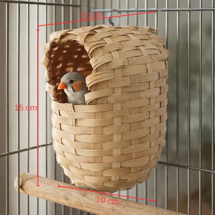 Bamboo Birdhouse for Outdoor Garden – Hanging Bird Nest Basket with Hook