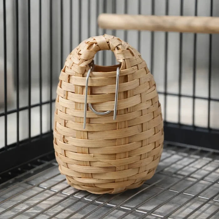 Bamboo Birdhouse for Outdoor Garden – Hanging Bird Nest Basket with Hook