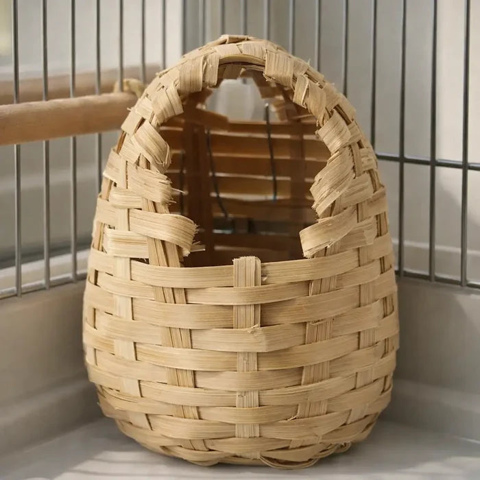 Bamboo Birdhouse for Outdoor Garden – Hanging Bird Nest Basket with Hook