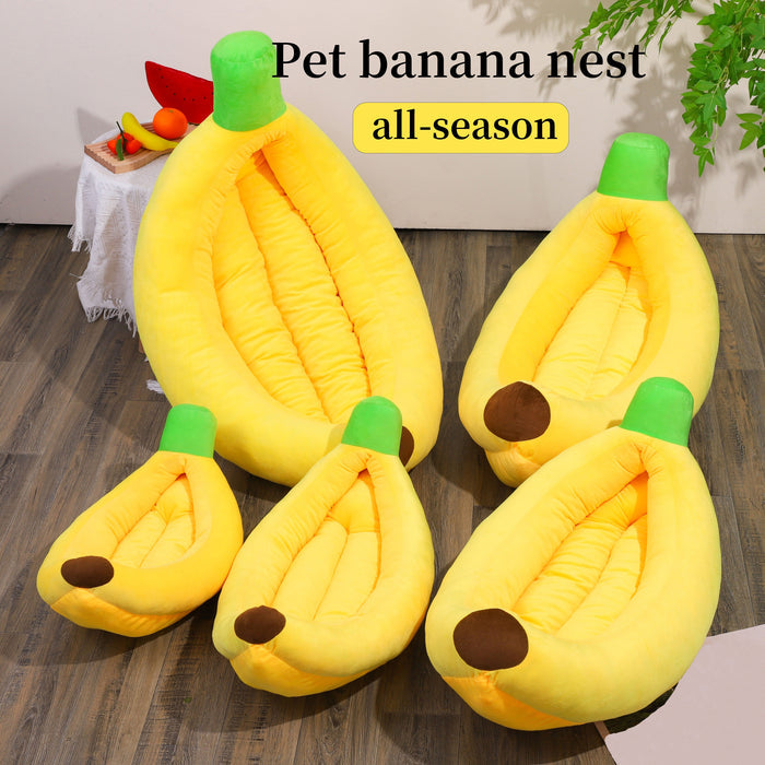 Banana Pet Bed for Cats & Small Dogs – Washable Cozy Plush Sleeping Nest