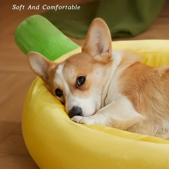 Banana Pet Bed for Cats & Small Dogs – Washable Cozy Plush Sleeping Nest