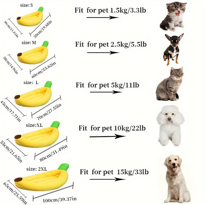 Banana Pet Bed for Cats & Small Dogs – Washable Cozy Plush Sleeping Nest