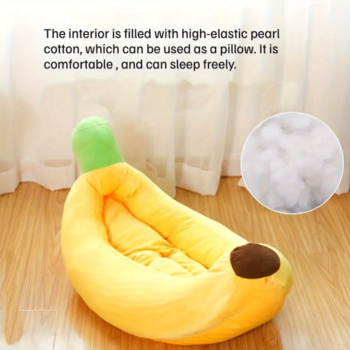 Banana Pet Bed for Cats & Small Dogs – Washable Cozy Plush Sleeping Nest