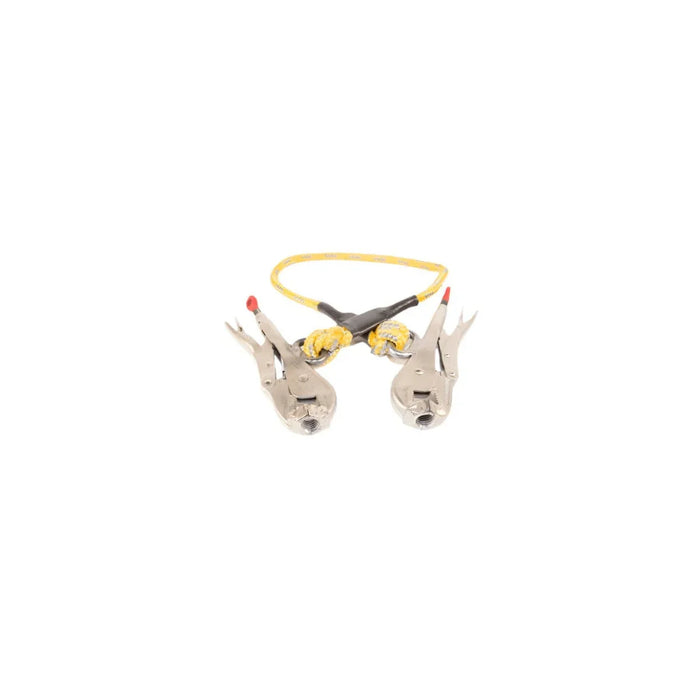 Battery cell pullers with locking pliers and yellow safety lanyard for power parts