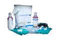 Battery maintenance kit with gloves, brushes, goggles, cleaning bottles, and scraper