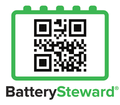 Battery Steward label with QR code inside green battery icon outline