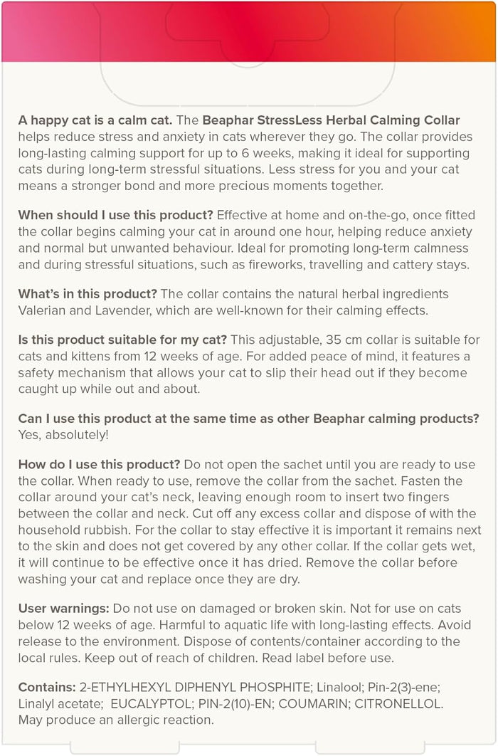 Beaphar Calming Collar for Cats | Herbal Stress Relief
