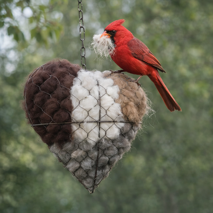 Bird Nesting Heart | Hanging Garden Decor – Natural Alpaca Fiber