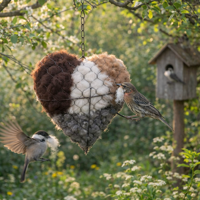 Bird Nesting Heart | Hanging Garden Decor – Natural Alpaca Fiber