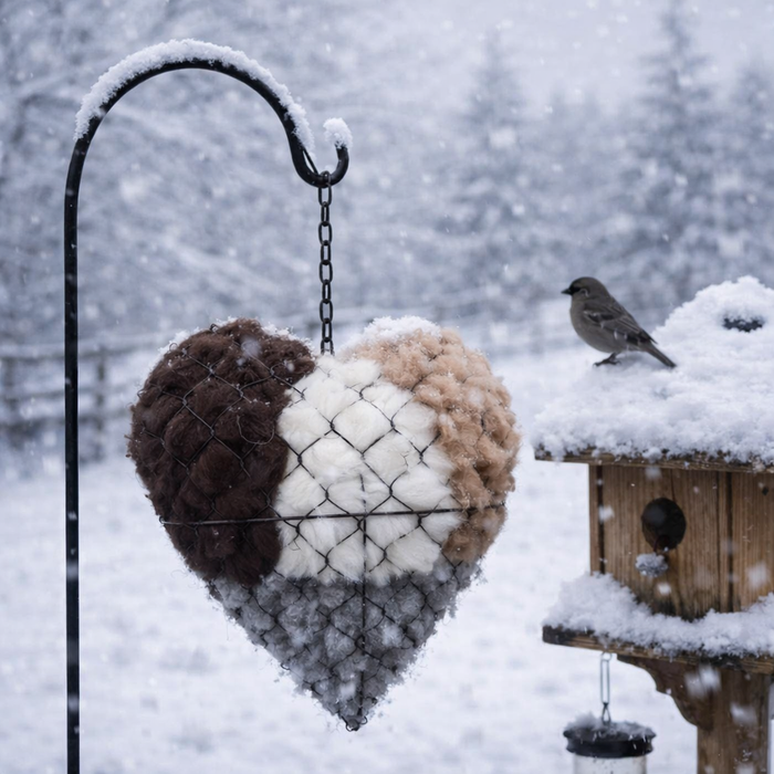 Bird Nesting Heart | Hanging Garden Decor – Natural Alpaca Fiber
