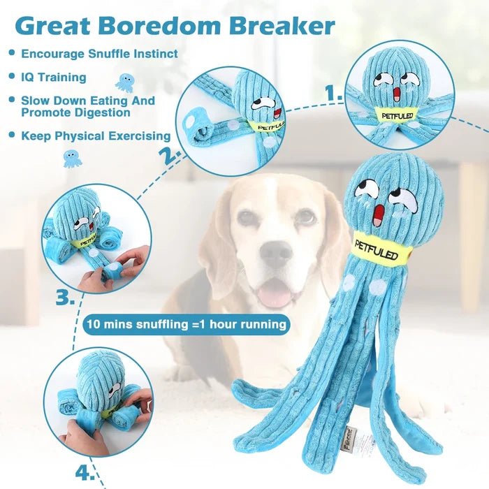 Blue Dog Snuffle Toy Octopus Puzzle | Interactive Slow Feeder for Puppies