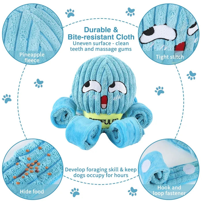 Blue Dog Snuffle Toy Octopus Puzzle | Interactive Slow Feeder for Puppies