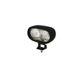Dual-lens blue pedestrian spotlight with mounting bracket for industrial vehicles