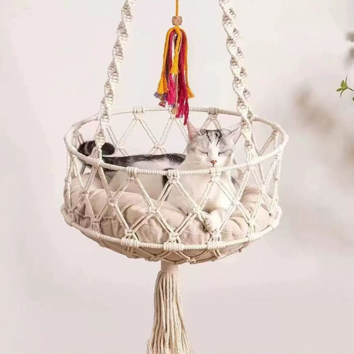 Boho Cat Hammock | Hanging Macrame Bed – Cozy Indoor Swing Rest