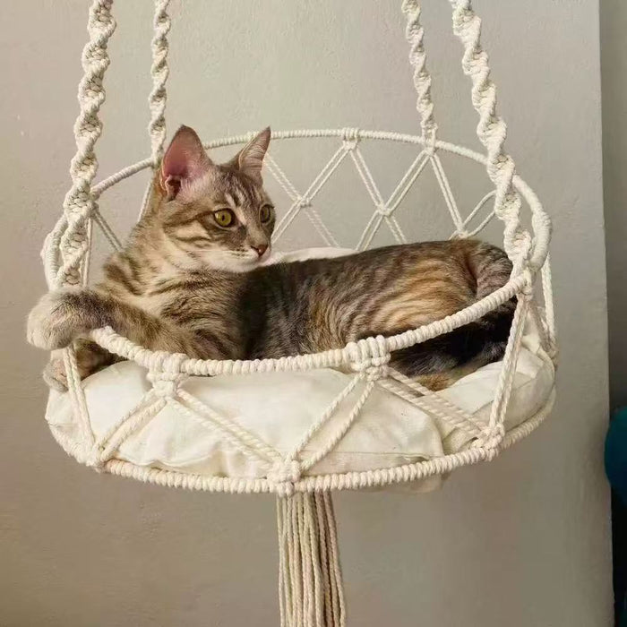 Boho Cat Hammock | Hanging Macrame Bed – Cozy Indoor Swing Rest