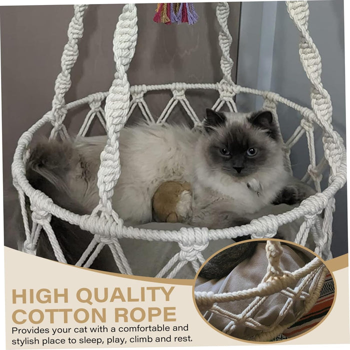 Boho Cat Hammock | Hanging Macrame Bed – Cozy Indoor Swing Rest