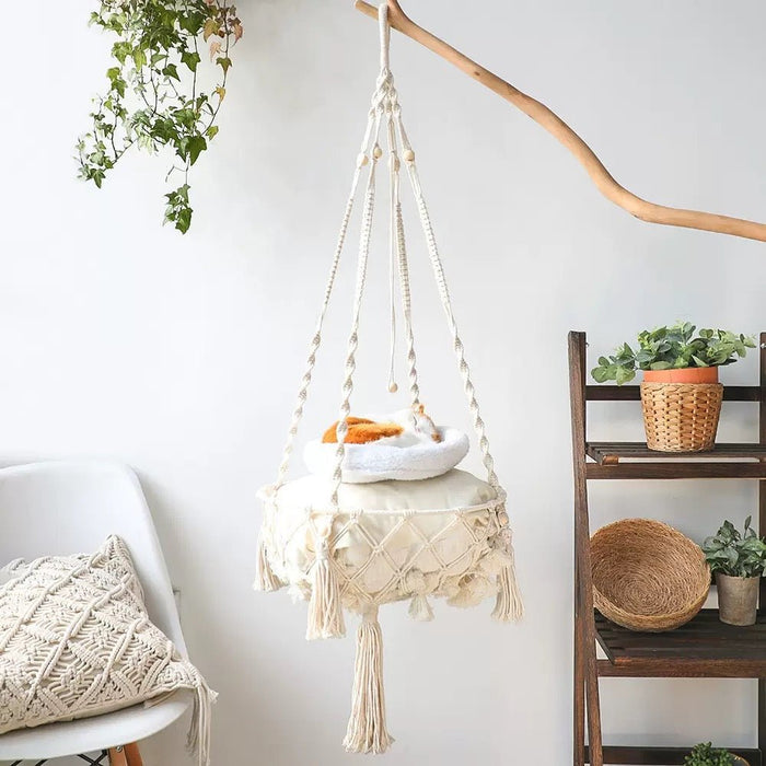 Boho Cat Hammock | Hanging Macrame Bed – Cozy Indoor Swing Rest