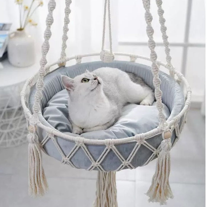 Boho Cat Hammock | Hanging Macrame Bed – Cozy Indoor Swing Rest