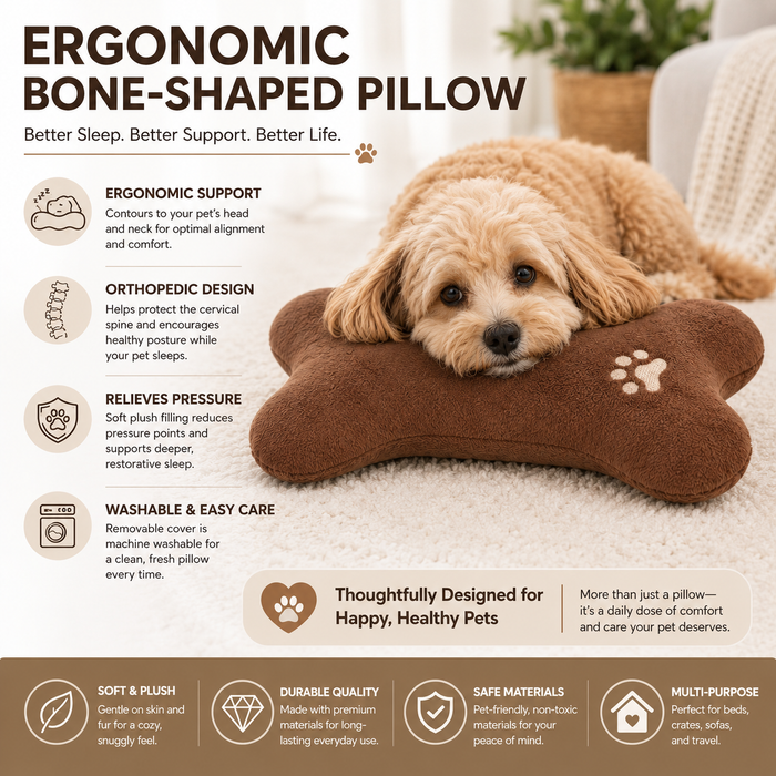 Bone-Shaped Pet Pillow for Dogs & Cats with Plush Comfort