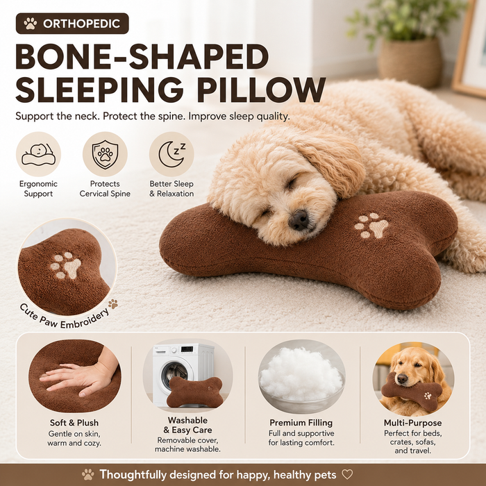 Bone-Shaped Pet Pillow for Dogs & Cats with Plush Comfort