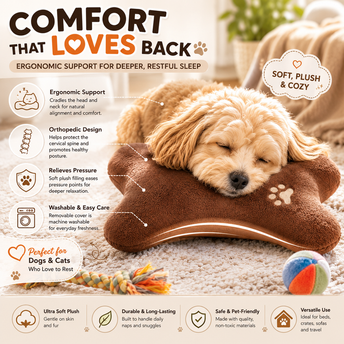 Bone-Shaped Pet Pillow for Dogs & Cats with Plush Comfort