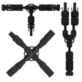 Black plastic branch interconnect connectors for power or electrical wiring
