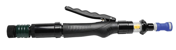 Black direct fill link with ergonomic handle and quick-connect fitting for battery watering