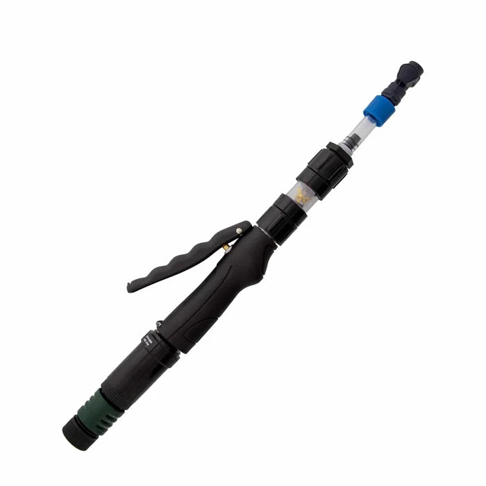 Black direct fill link tool with ergonomic handle and adjustable connectors for battery maintenance
