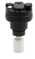 Black industrial valve with cylindrical filter, used in facility power systems