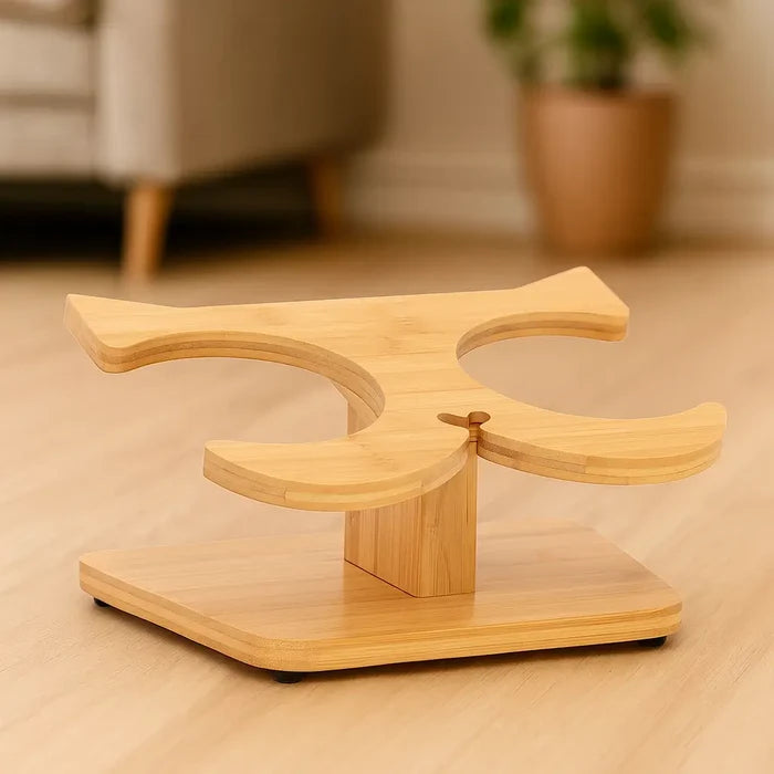 Cat Bowl made of Bamboo | Elevated Double Bowl with Incline